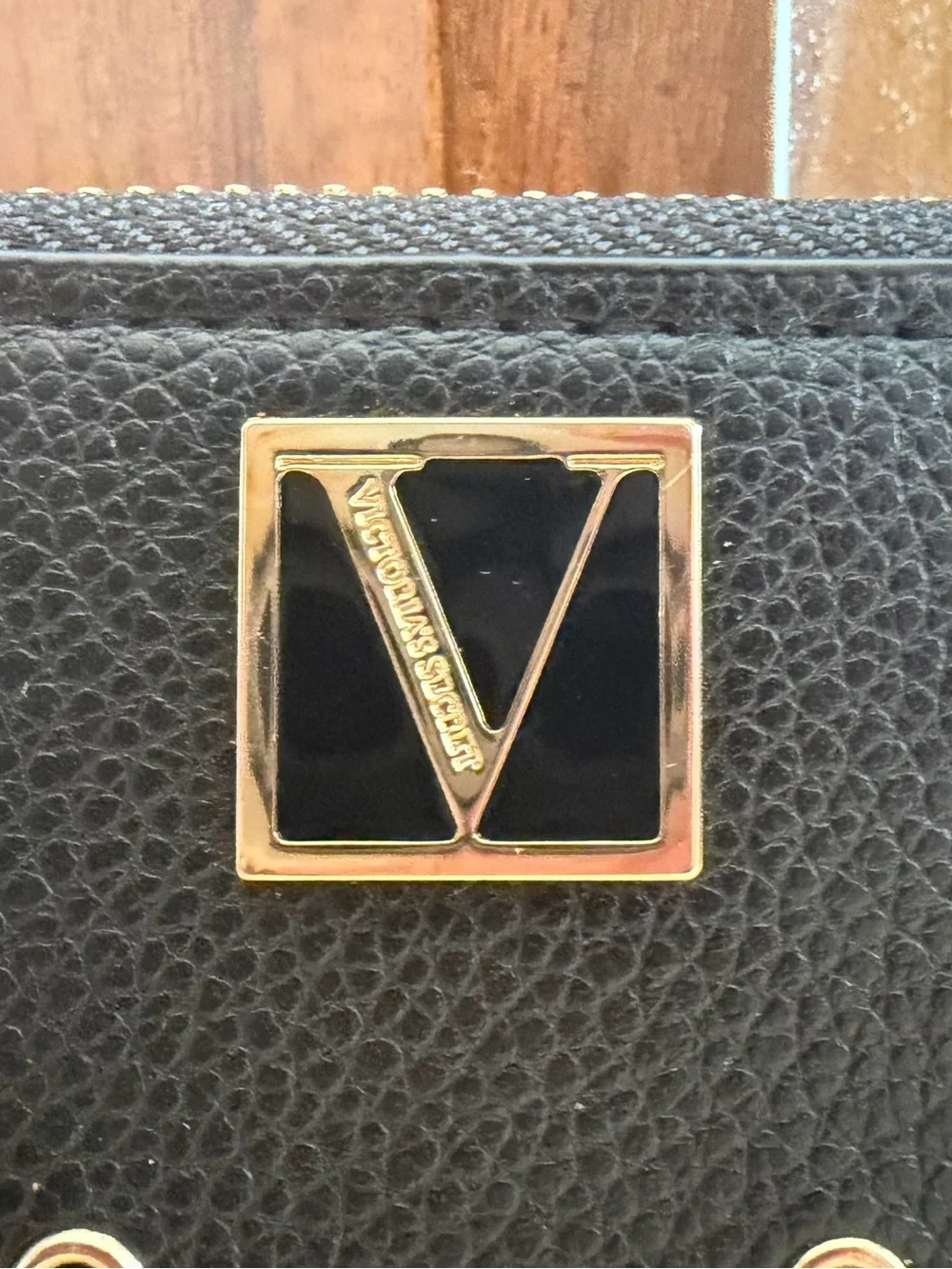 Victoria's Secret Black Zip-Around Wallet with Gold Eyelet Accents